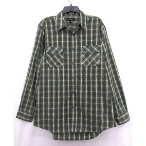 Beverly Hills Polo Club Dress Shirt Mens Size XLT Green Check Long Sleeve